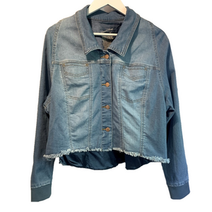Universal Thread Cropped Denim Jacket with Frayed Hem